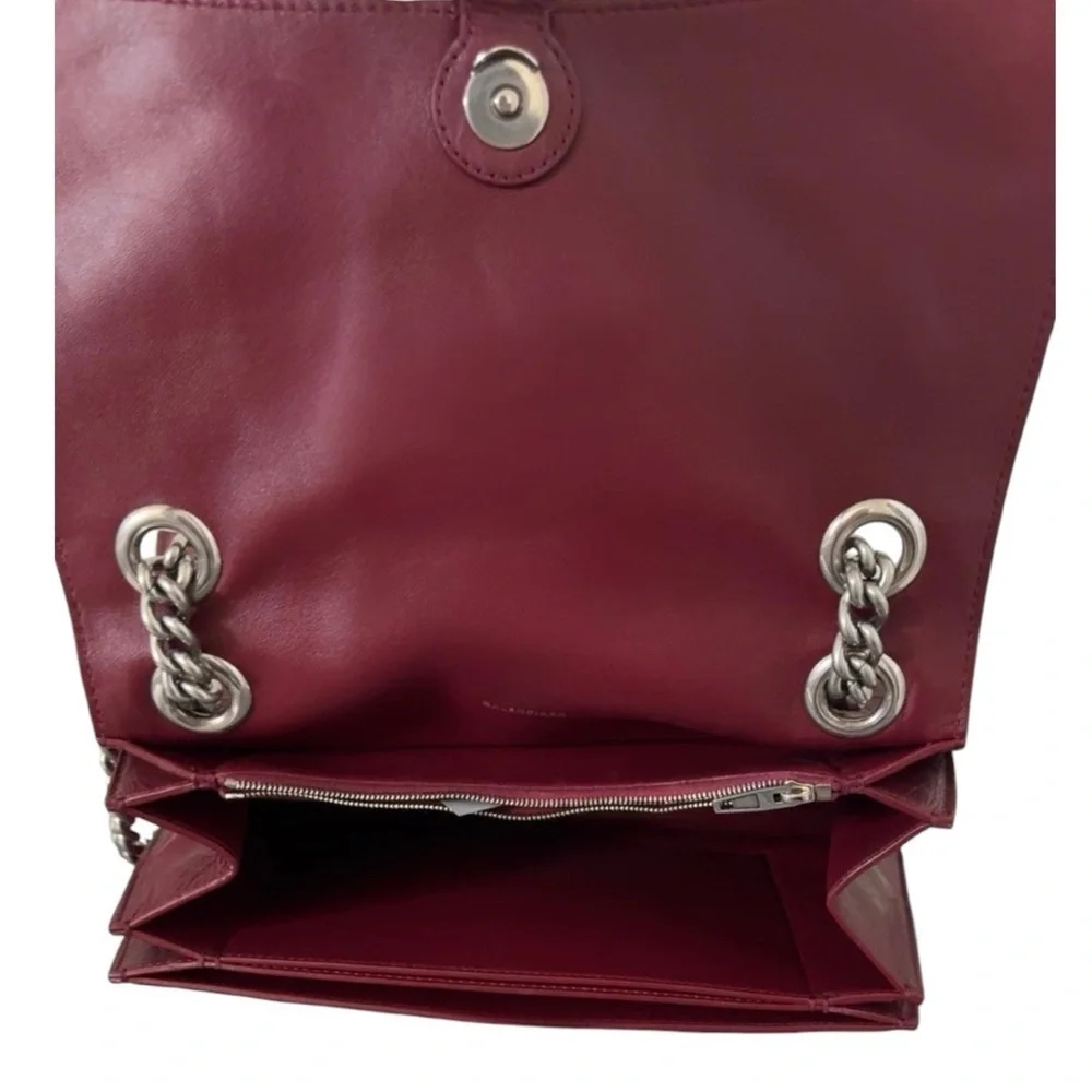 BALENCIAGA Crush Leather Medium  Chain Shoulder Handbag Tote Crossbody Purse New